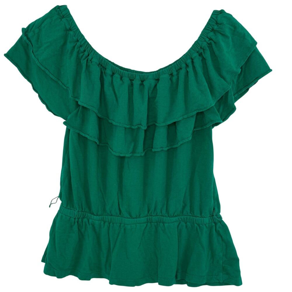 Lauren Ralph Lauren Ruffle Blouse Womens S Green Off Shoulder Peplum Top